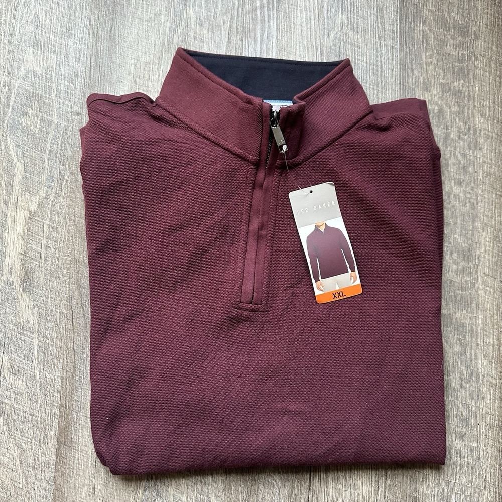 NEW Ted Baker Men's Textured 1/4 Quarter Zip Pullover Sweater XXL Y2K Comfy